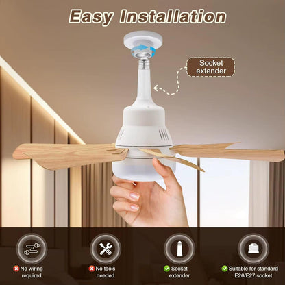Foco Ventilador Smart LED Con Hélices De Madera+ Control Remoto