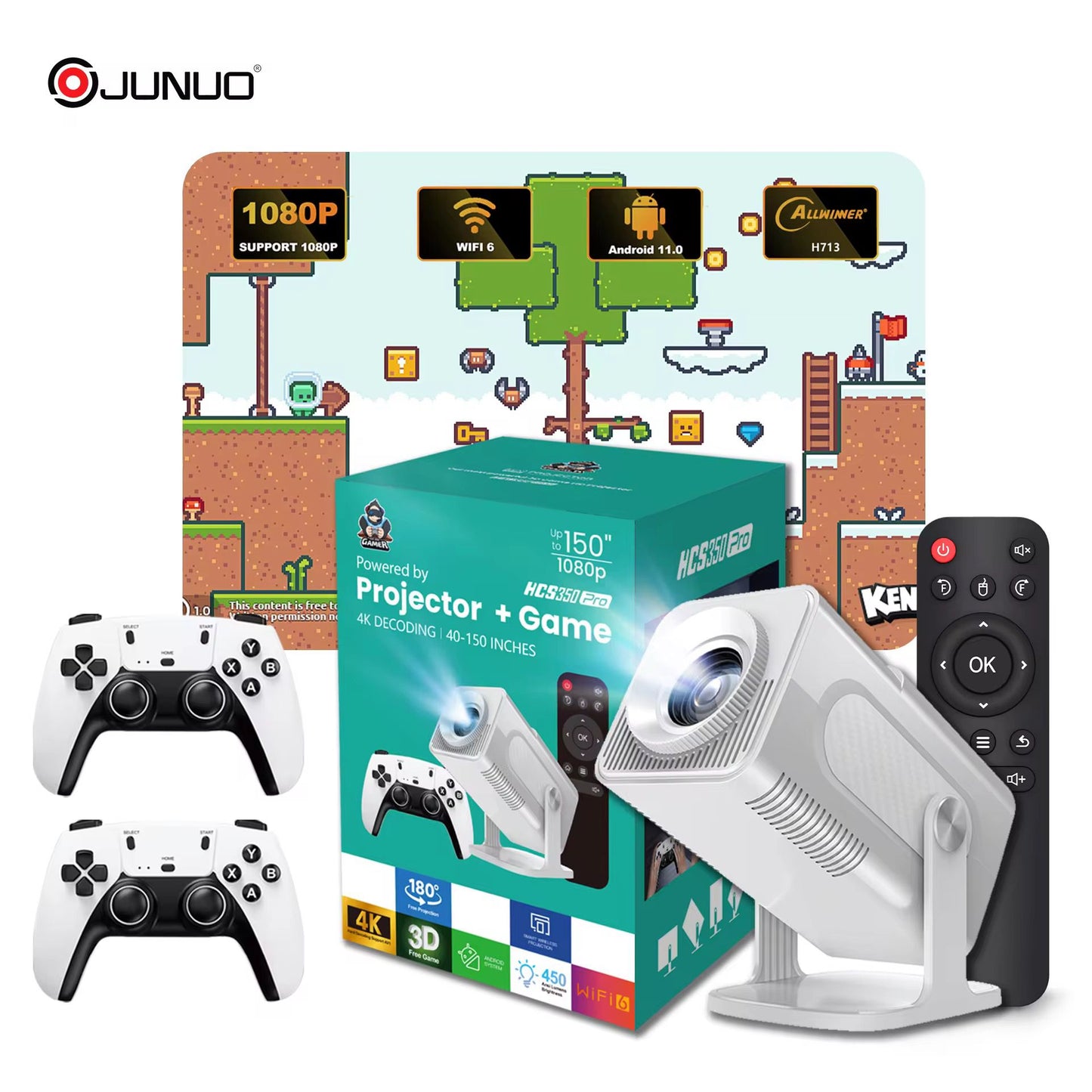 Proyector Portátil 4K hasta 150" con Accesorios – Ideal para Juegos, Películas y Presentaciones