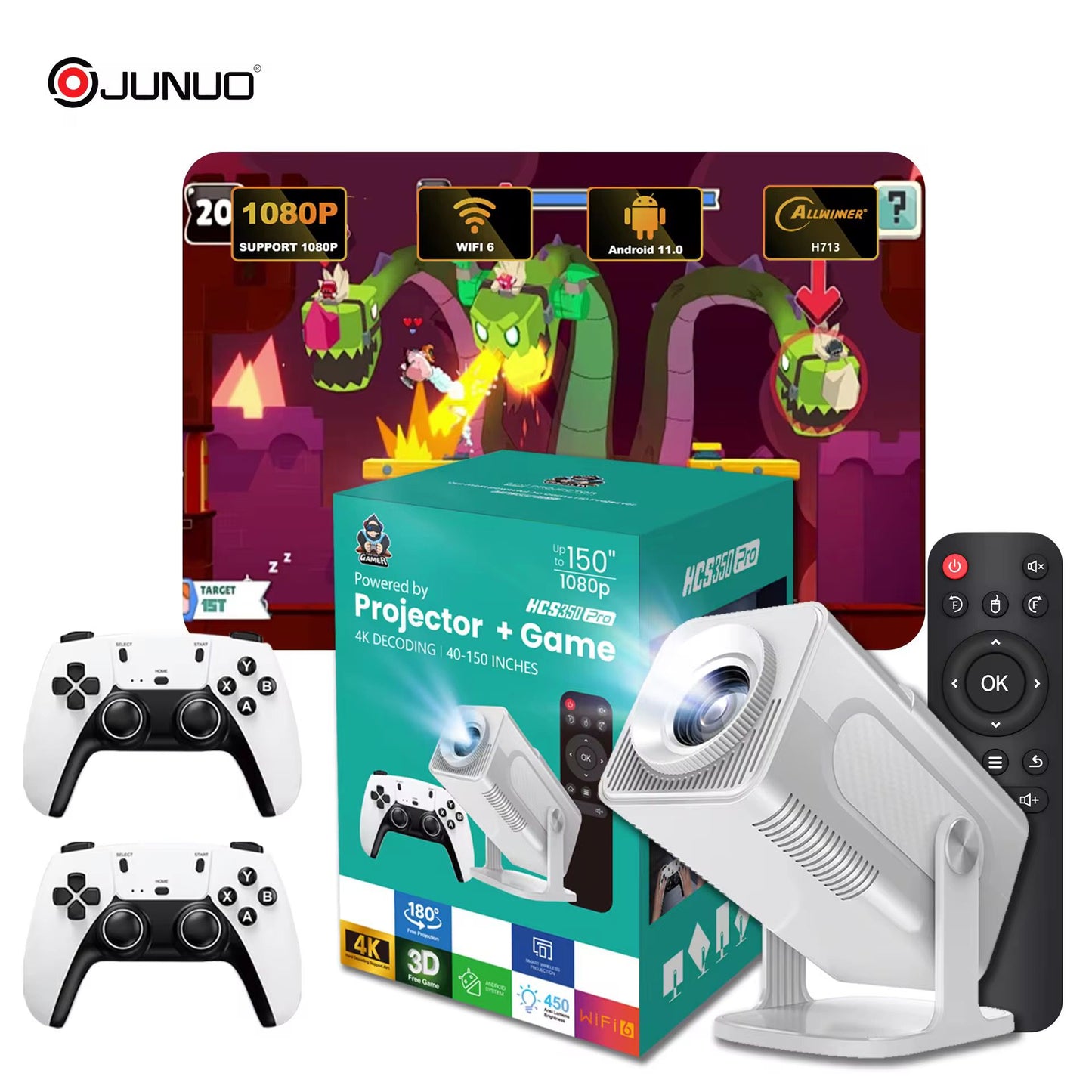 Proyector Portátil 4K hasta 150" con Accesorios – Ideal para Juegos, Películas y Presentaciones