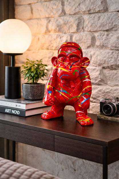 Escultura Decorativa de Gorila Rojo Estilo Artistico