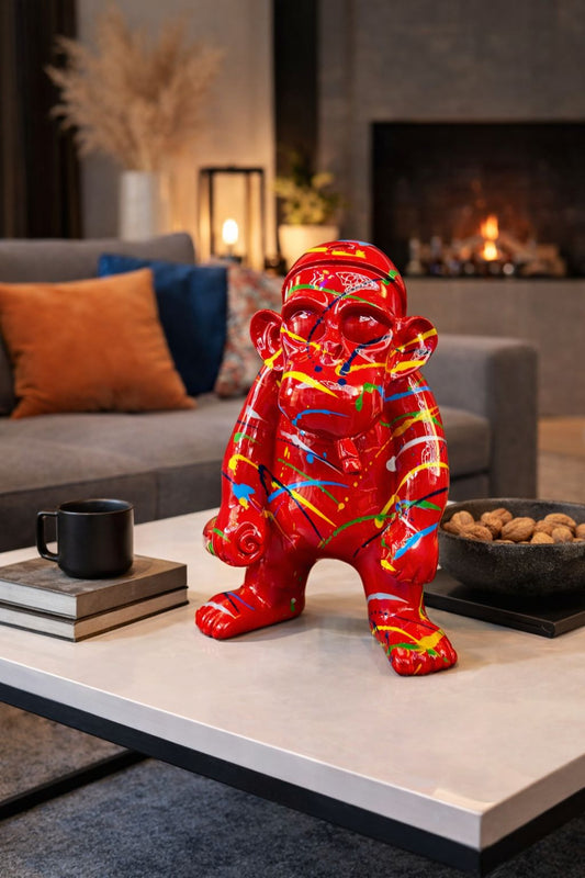 Escultura Decorativa de Gorila Rojo Estilo Artistico