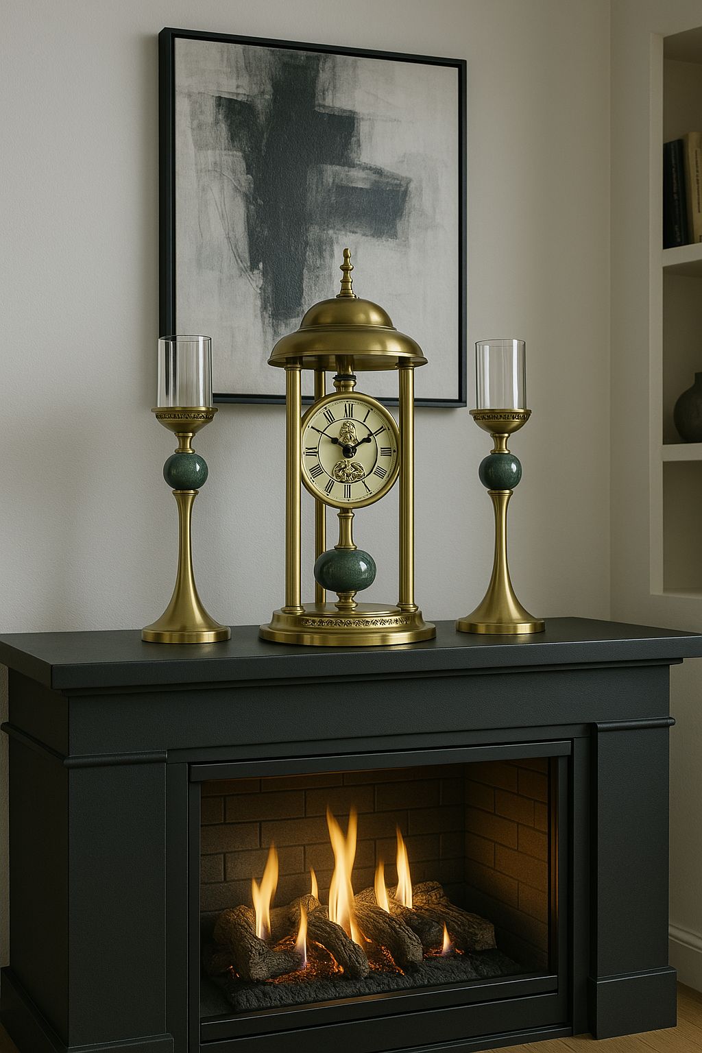 Reloj de Mesa con Soporte y 2 Candelabros en Color Dorado - ALTOQUE