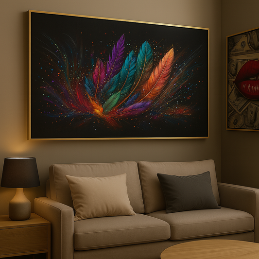 Cuadro Decorativo Plumas Multicolor - ALTOQUE