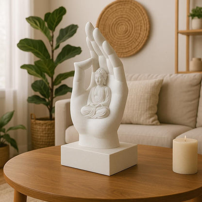 Adorno Decorativo Mano Buda con Figura Interior