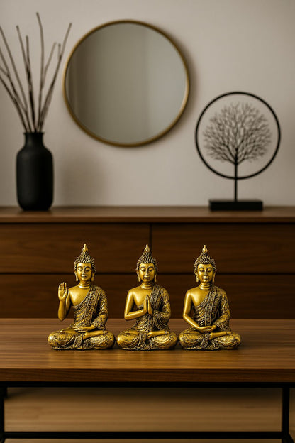 Set de 3 Figuras Buda Zen Doradas